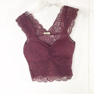 Cranberry Burgundy floral lace Bralette style top